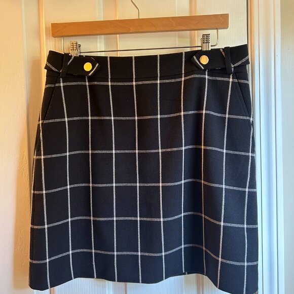 Loft Black Checkered Button Tab Pocket Skirt Size 8 - Picture 2 of 7